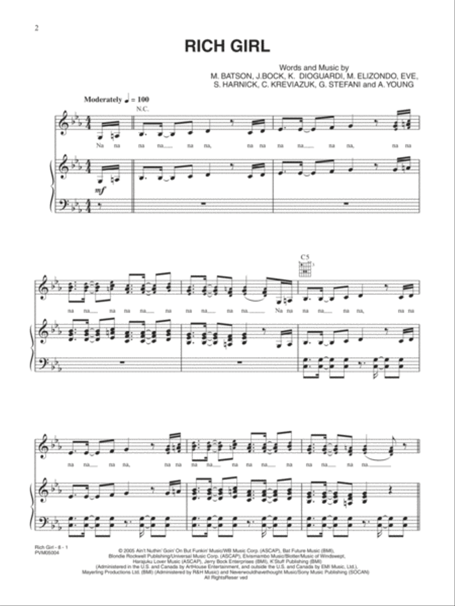 Rich Girl Piano, Vocal, Guitar scores gallery preview page 1
