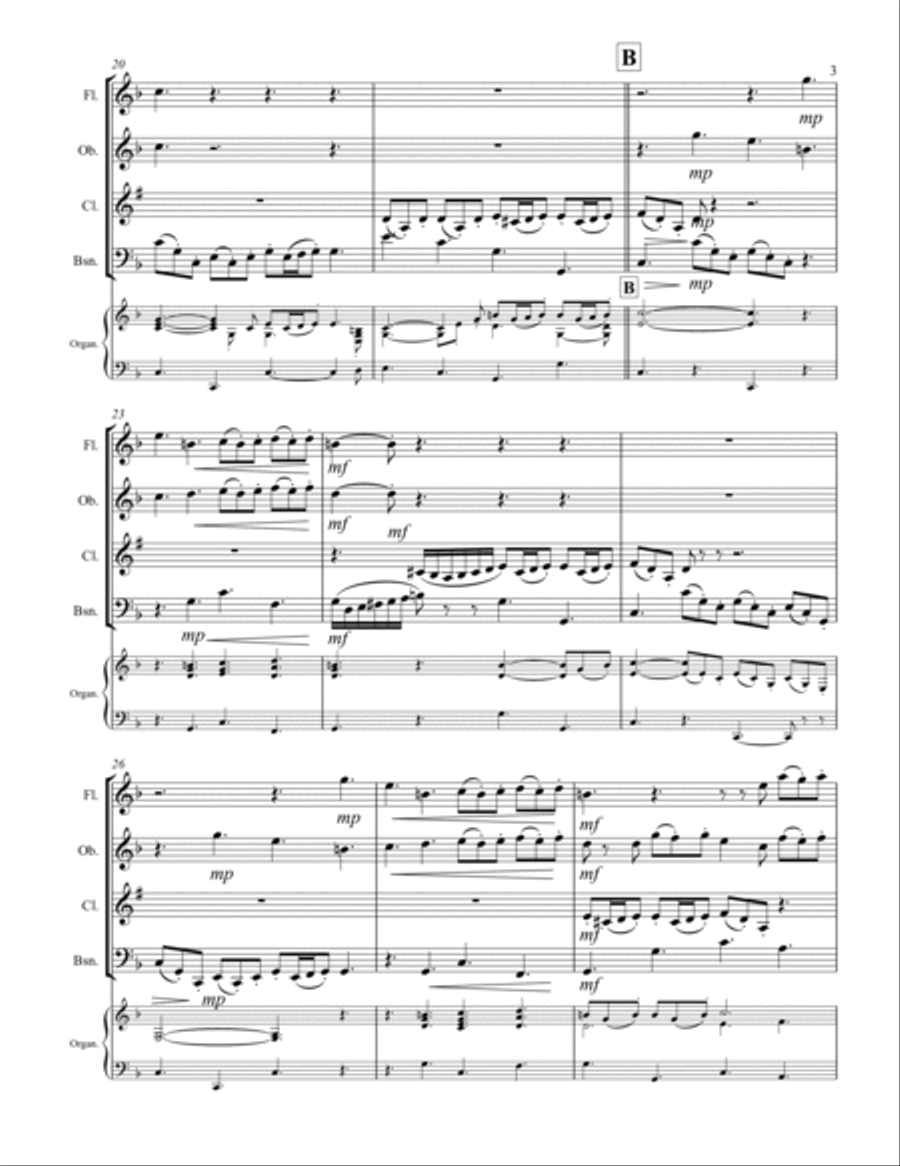 Telemann - Concerto à 4, TWV 43:G6 (for Woodwind Quartet with optional Organ) Woodwind Quartet scores gallery preview page 4