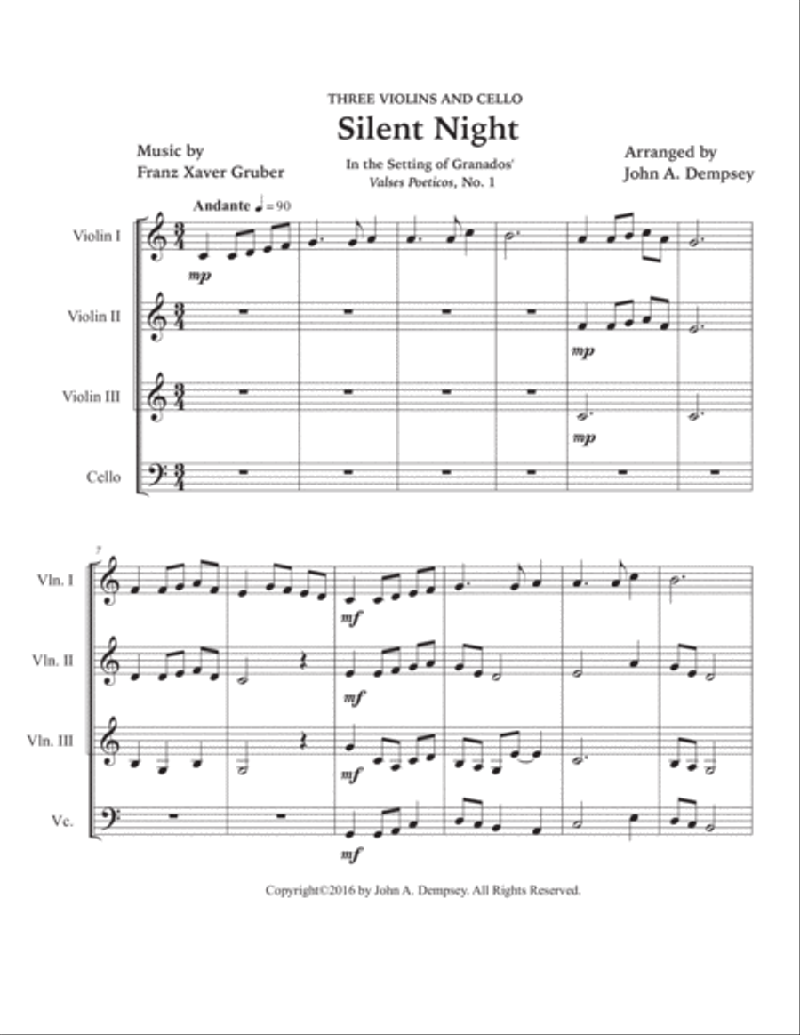 Silent Night (String Quartet for Three Violins and Cello) String Quartet scores gallery preview page 5