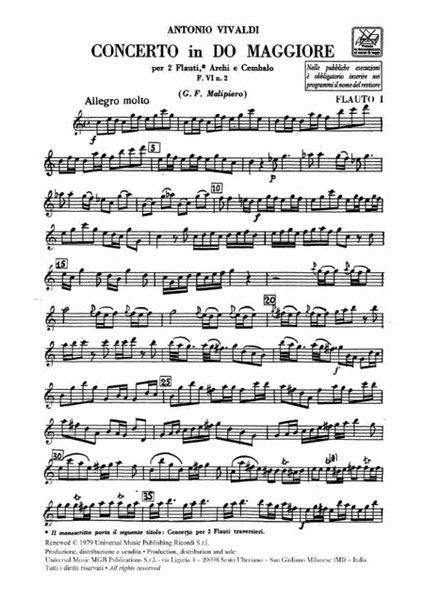 Concerto in Do maggiore per 2 Flauti Rv 533