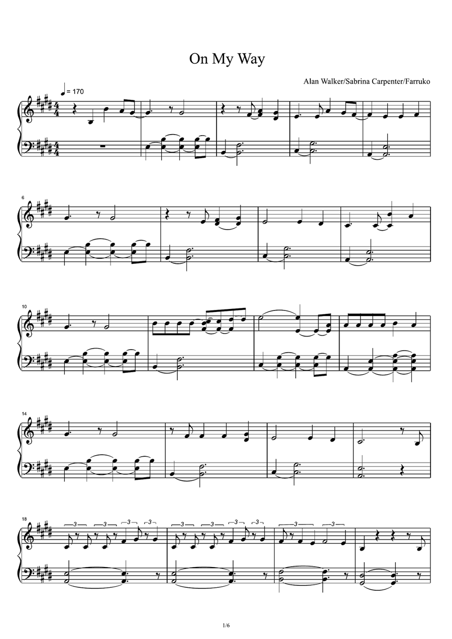 On My Way Piano Solo scores gallery preview page 1