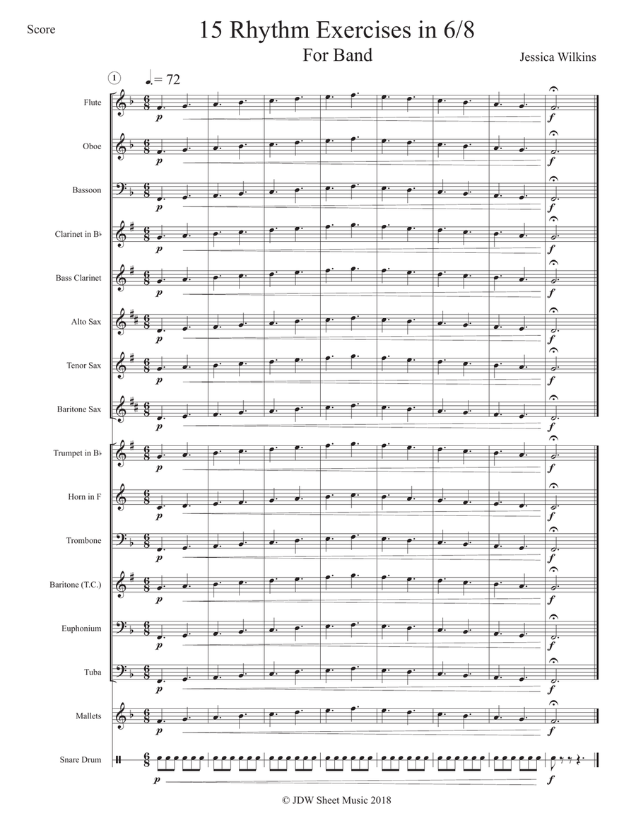 15 6/8 Rhythm Exercises for Band Concert Band scores gallery preview page 2