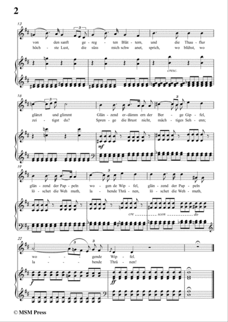 Schubert-Die Mondnacht,in D Major,for Voice&Piano Voice scores gallery preview page 4