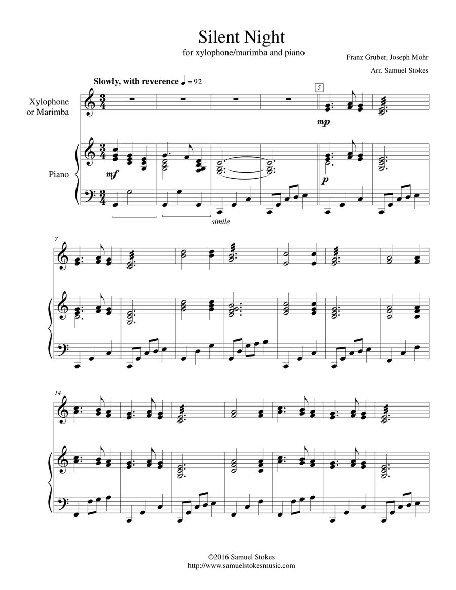 Silent Night - for xylophone or marimba and piano image number null