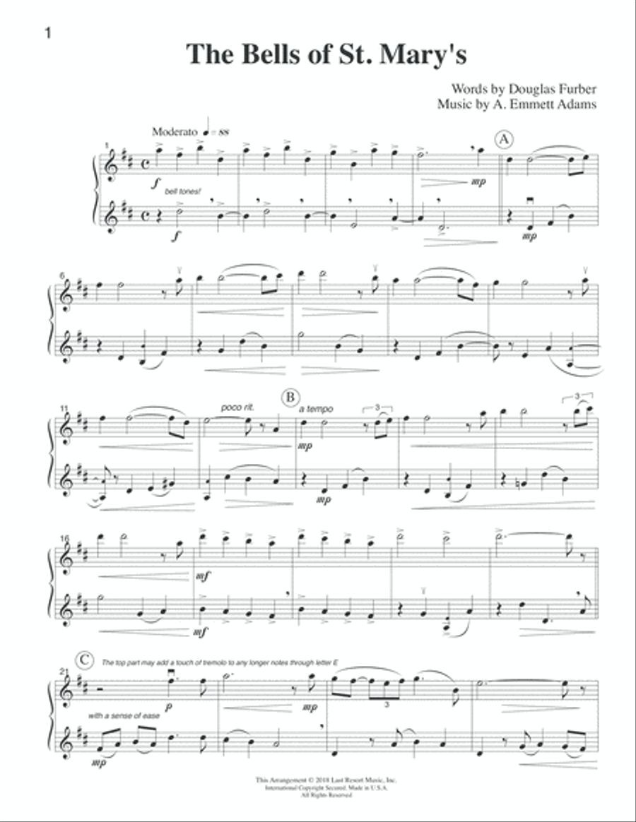 The Bells of St. Mary's for Flute Duet (or Oboe Duet) - Music for Two Small Ensemble scores gallery preview page 2