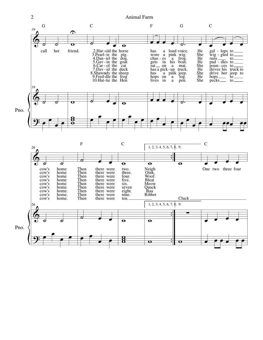Animal Farm - Count the Animals - fun kid song - solo and piano Animal Farm - Count the Animals - fun kid song - solo and piano Piano, Vocal scores gallery preview page 2