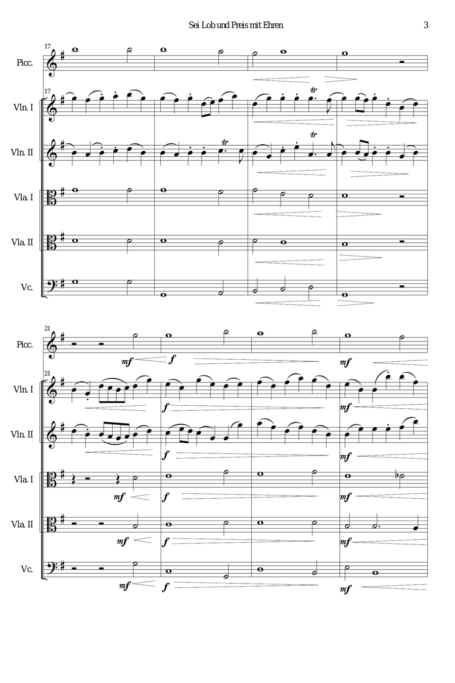 Sei Lob und Preis mit Ehren (Give praise and honour) for piccolo and strings String Trio scores gallery preview page 3