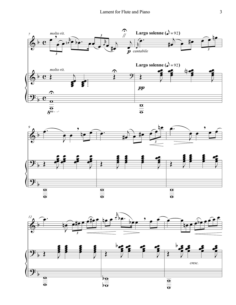 Lament for Flute and Piano Flute Solo scores gallery preview page 3