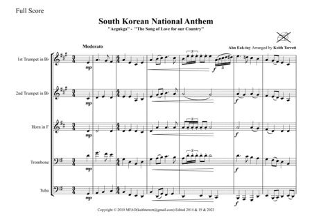 South Korean National Anthem for Brass Quintet (Song of Love for the Country) MFAO World Anthem Seri image number null