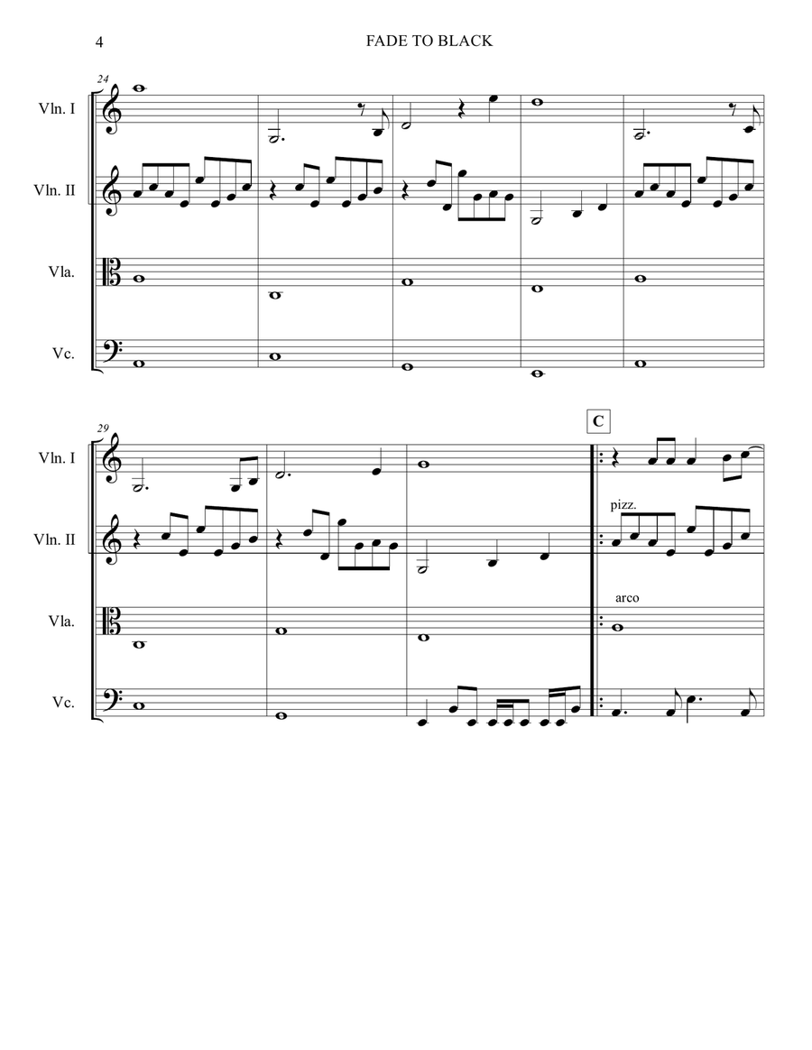 Fade To Black String Quartet scores gallery preview page 4