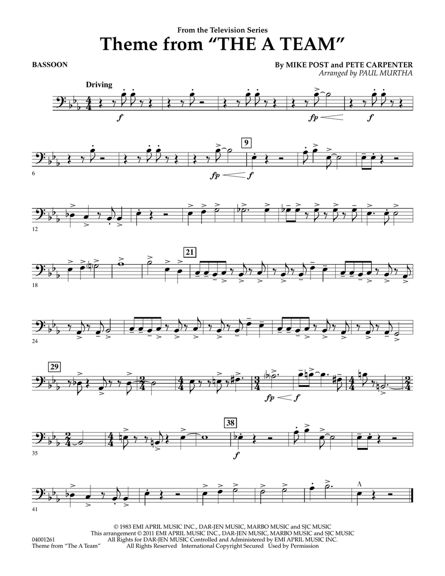 Theme from The A-Team - Bassoon Concert Band scores gallery preview page 1