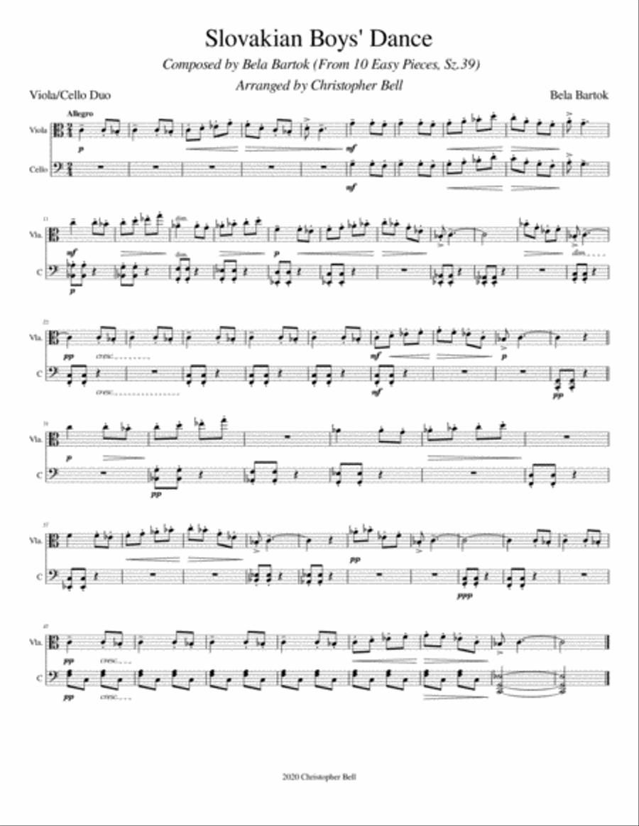 Bela Bartok - Slovakian Boy's Dance(From 10 Easy Pieces) - Viola/Cello Duet String Duet scores gallery preview page 2