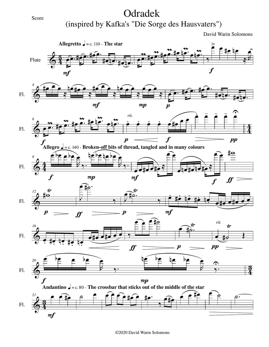 Odradek for solo flute Flute Solo scores gallery preview page 1