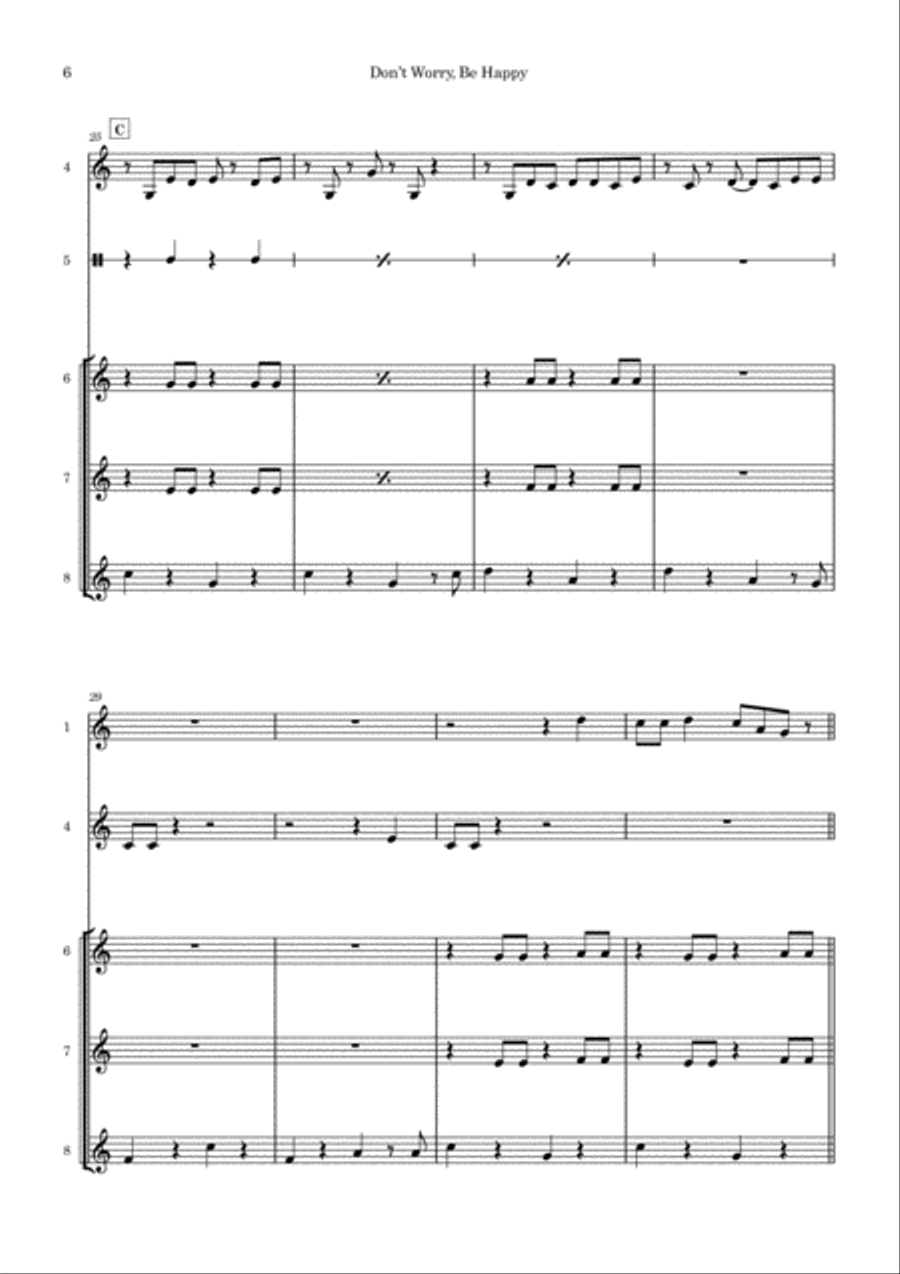 Don't Worry, Be Happy Percussion Ensemble scores gallery preview page 6
