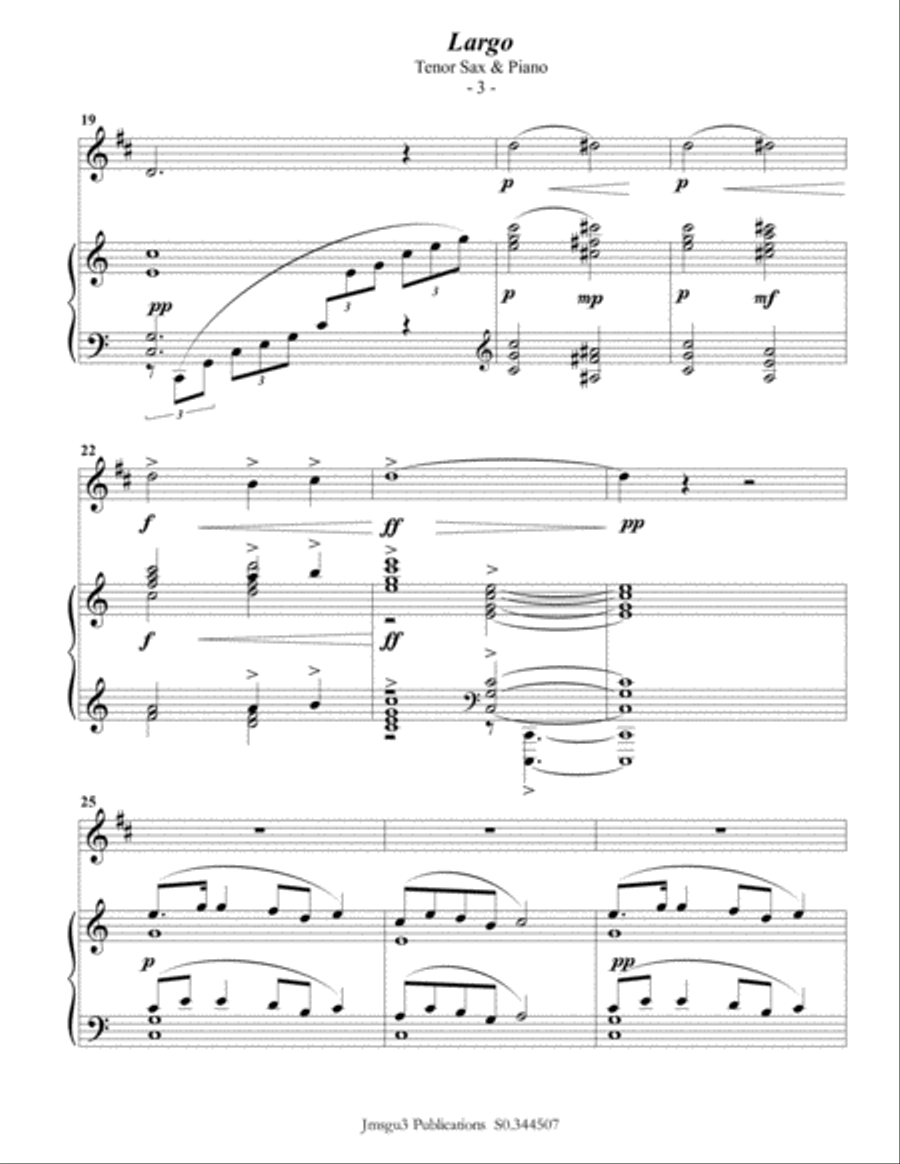 Dvořák: Largo from the New World Symphony for Tenor Sax & Piano Tenor Saxophone scores gallery preview page 3