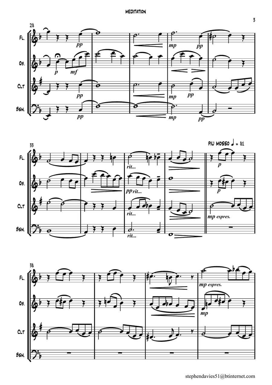 Meditation by Walter Battison Haynes for Woodwind Quartet Woodwind Quartet scores gallery preview page 3