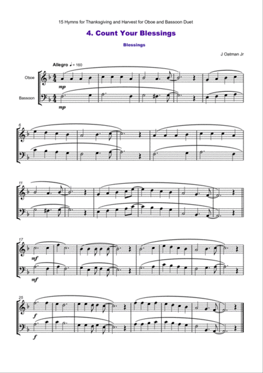 15 Favourite Hymns for Thanksgiving and Harvest for Oboe and Bassoon Duet Woodwind Duet scores gallery preview page 5