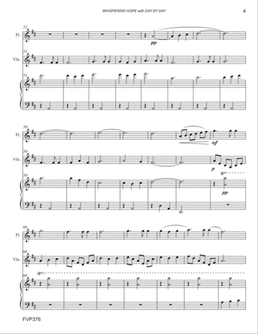 WHISPERING HOPE/DAY BY DAY - FLUTE & VIOLIN with Piano Accompaniment Small Ensemble scores gallery preview page 4