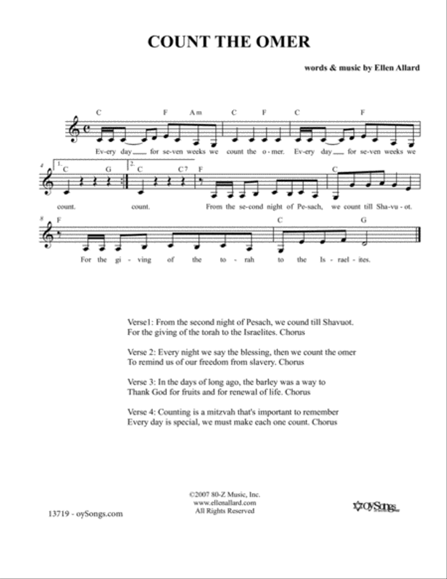 Count the Omer Piano scores gallery preview page 1