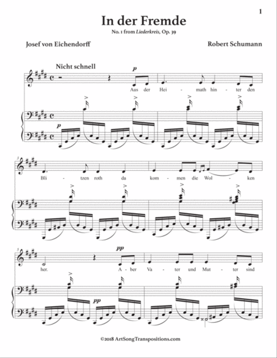 SCHUMANN: In der Fremde, Op. 39 no. 1 (transposed to C-sharp minor) Voice scores gallery preview page 2