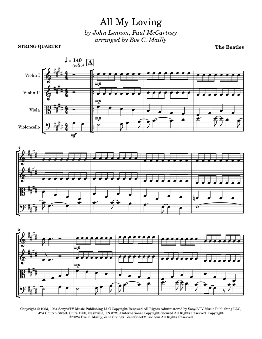 All My Loving String Quartet scores gallery preview page 1