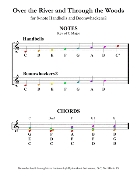 Over the River and Through the Woods for 8-note Bells and Boomwhackers (with Color Coded Notes) image number null