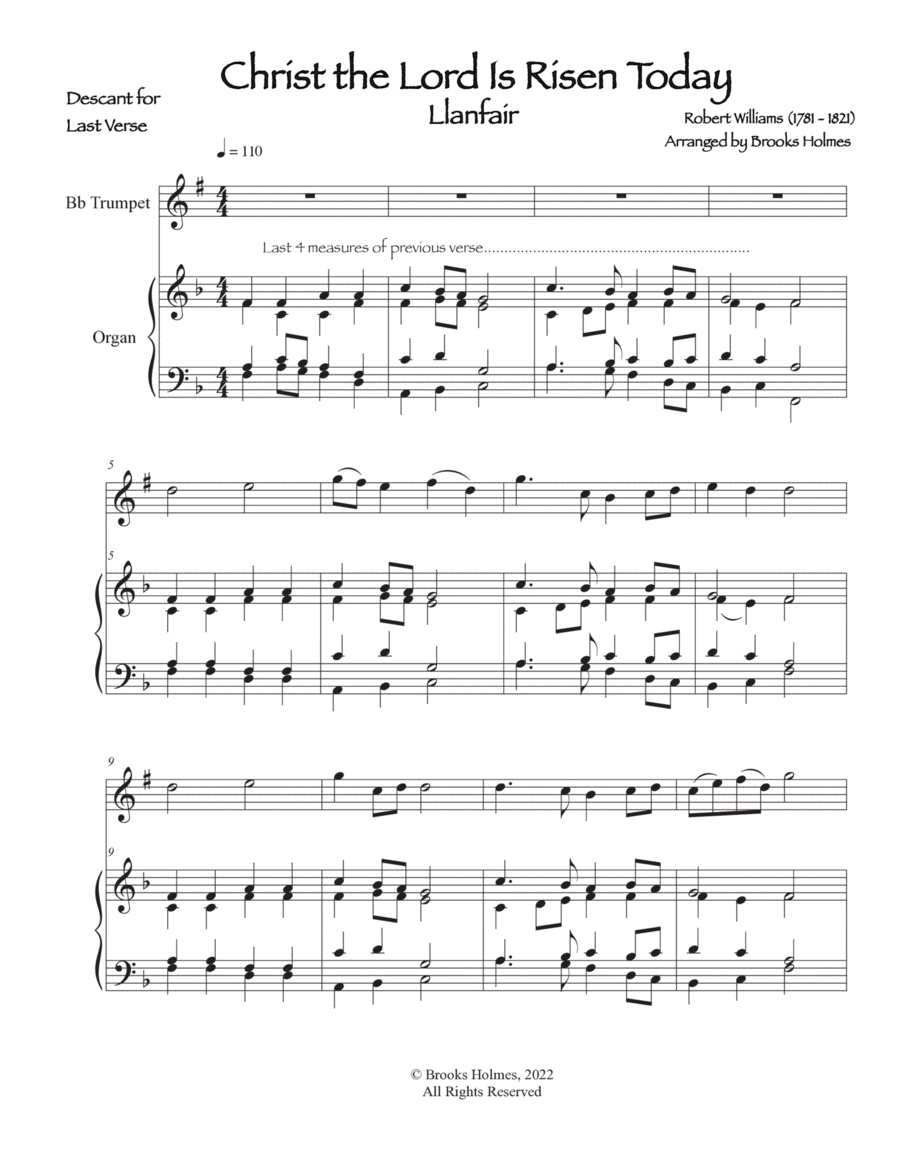Christ The Lord Is Risen Today - Llanfair (Trumpet Descant & Organ) C Trumpet scores gallery preview page 1