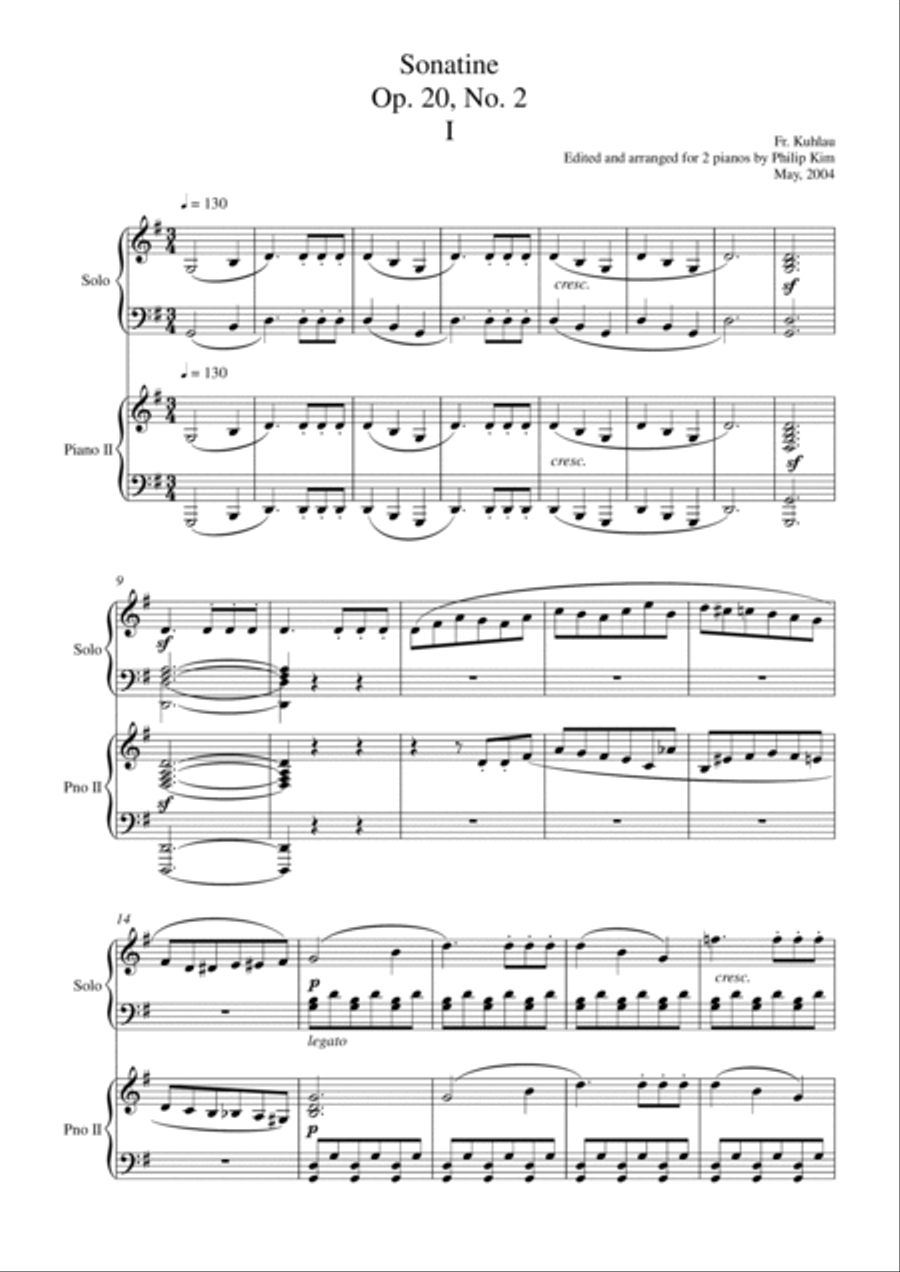 F. Kuhlau Sonatine Op. 20 No. 2 First Movements for 2 Pianos 2 Pianos, 4-Hands scores gallery preview page 2