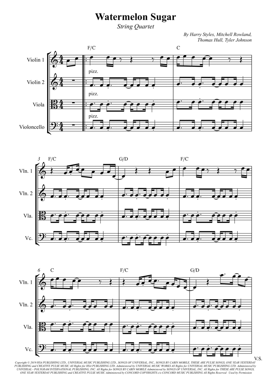 Watermelon Sugar String Quartet scores gallery preview page 1