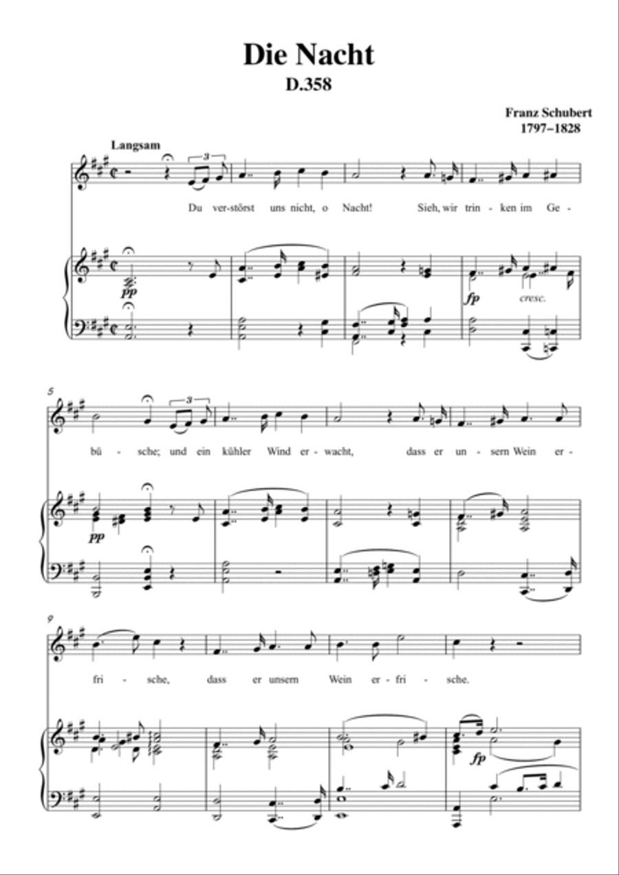 Schubert-Die Nacht in A D.358,for Vocal and Piano Voice scores gallery preview page 2