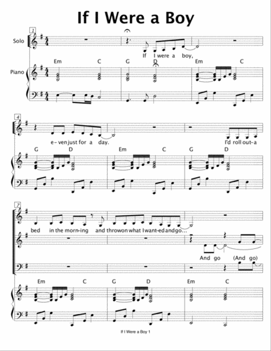 If I Were A Boy 4-Part scores gallery preview page 1