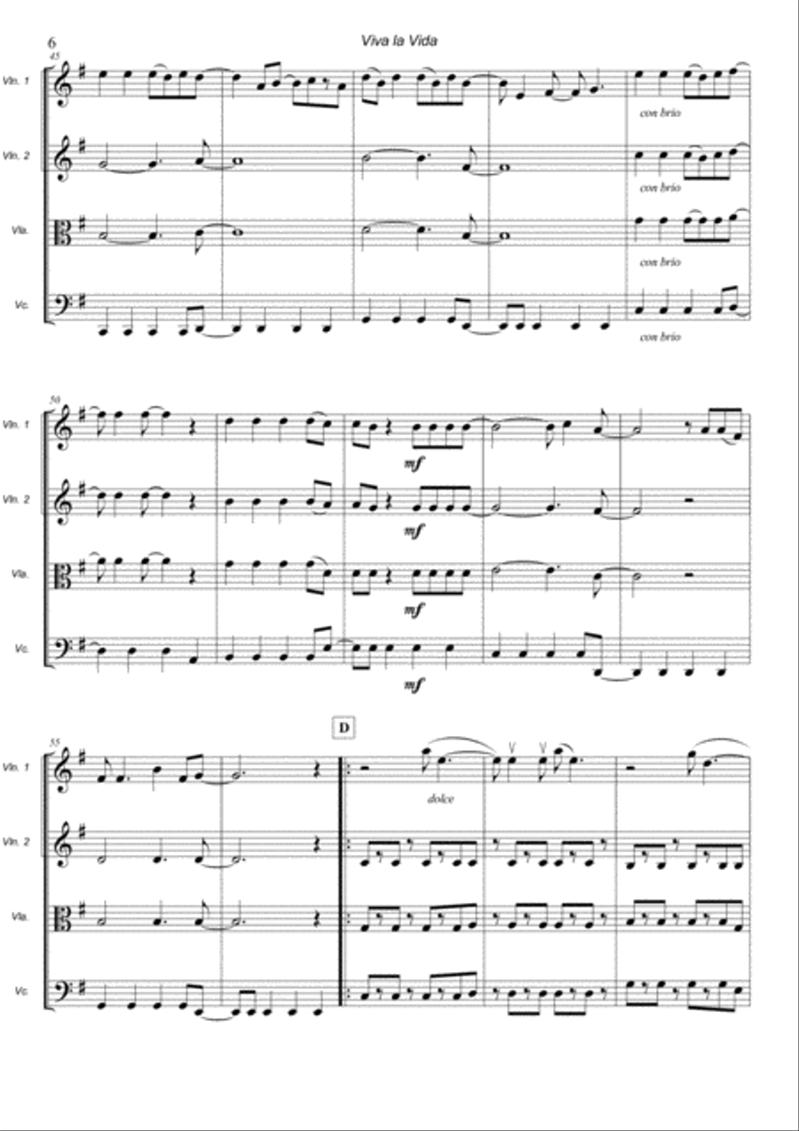 Viva La Vida String Quartet scores gallery preview page 6