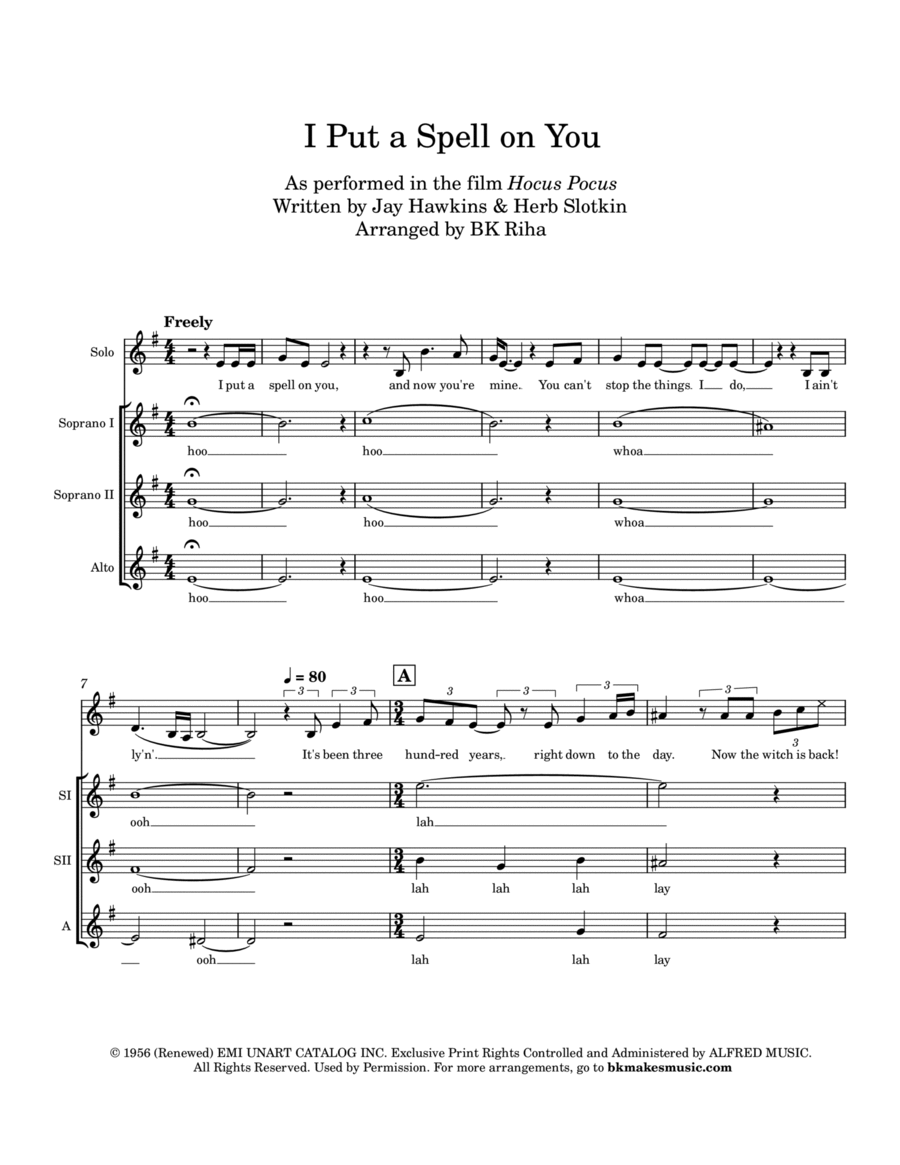 I Put A Spell On You SSA scores gallery preview page 1