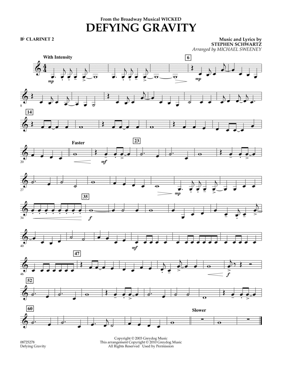 Defying Gravity (from Wicked) - Bb Clarinet 2 Concert Band scores gallery preview page 1