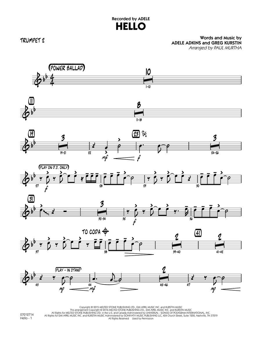 Hello - Trumpet 2 Hello - Trumpet 2 Jazz Ensemble scores gallery preview page 1