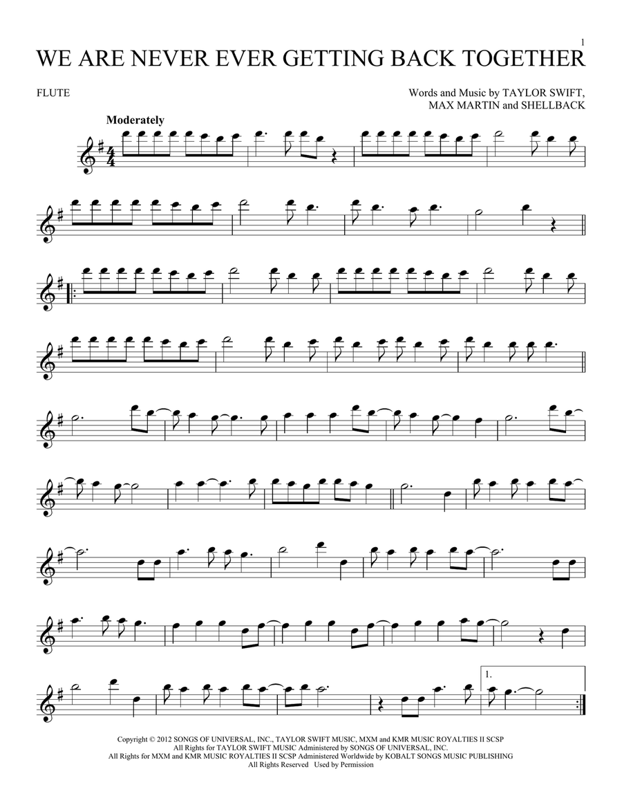 We Are Never Ever Getting Back Together Flute Solo scores gallery preview page 1