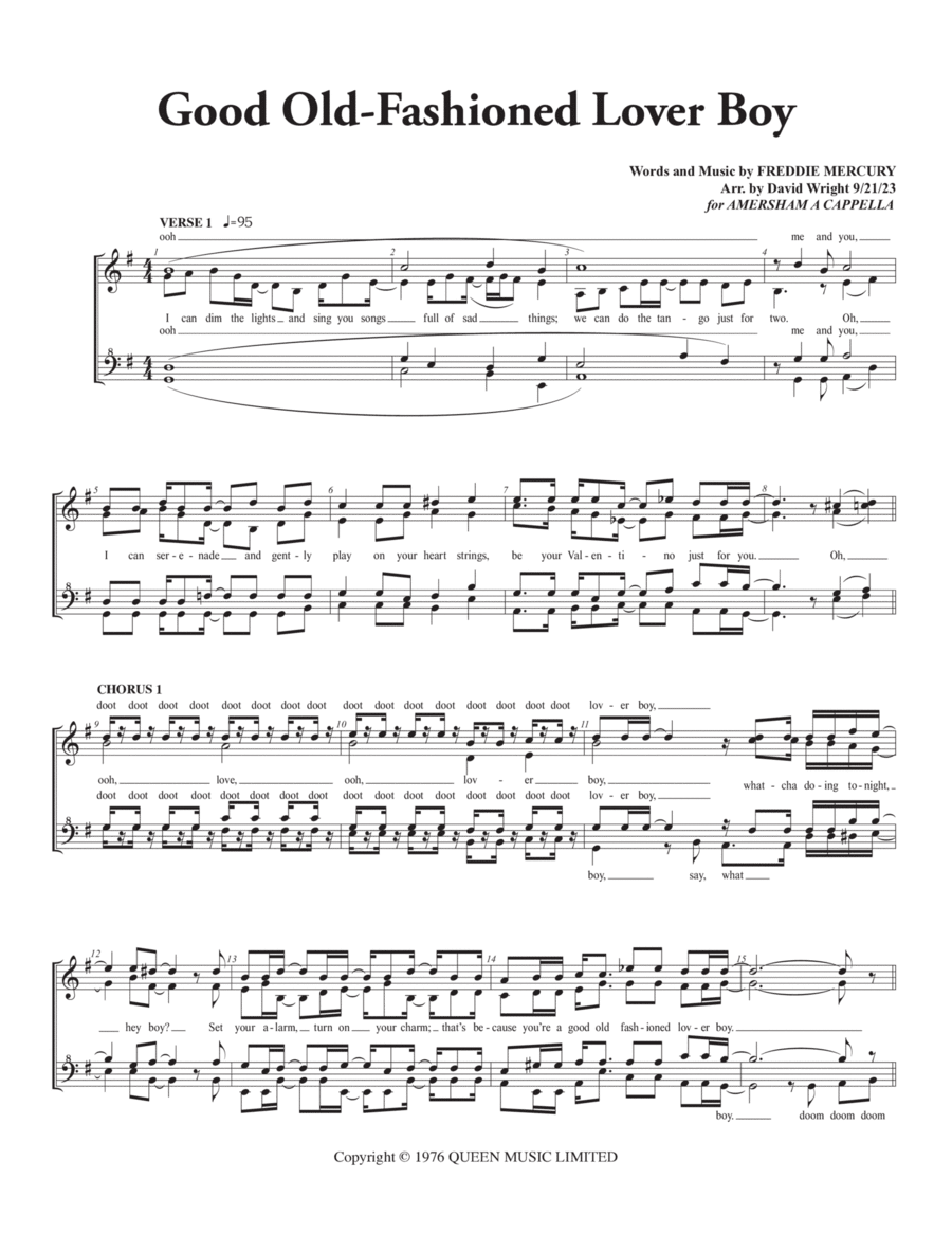Good Old Fashioned Lover Boy A Cappella scores gallery preview page 1