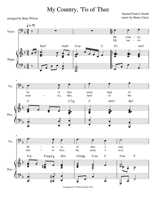 America (My Country 'Tis of Thee)--vocal solo (bass clef)