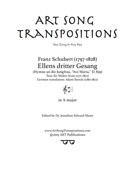 SCHUBERT: Ellens Gesang III, D. 839 (transposed to A major)