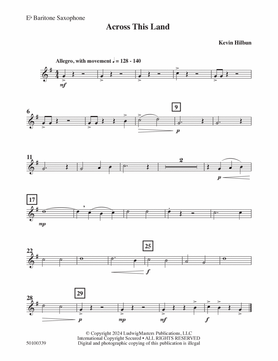 Across This Land - Baritone Saxophone Concert Band scores gallery preview page 1