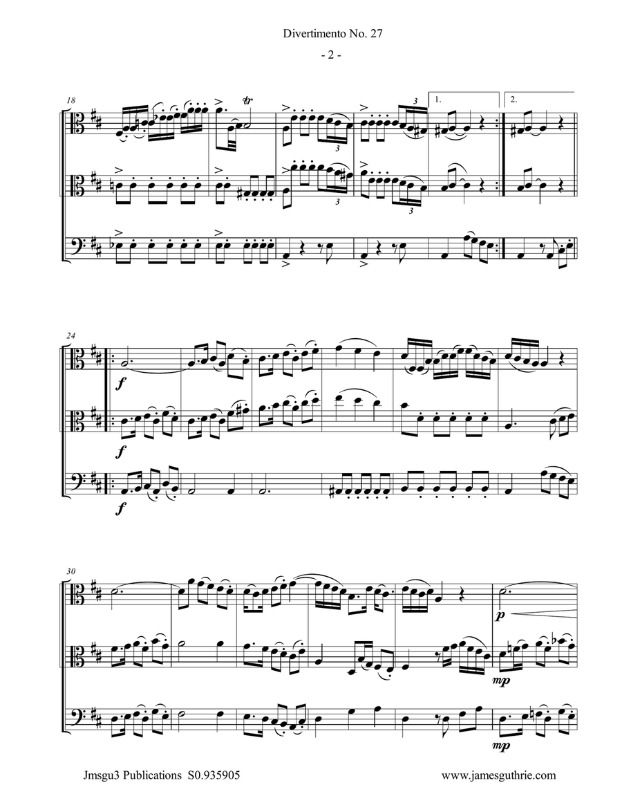 Haydn: Divertimento No. 27, Trio for 2 Violas & Cello String Trio scores gallery preview page 2