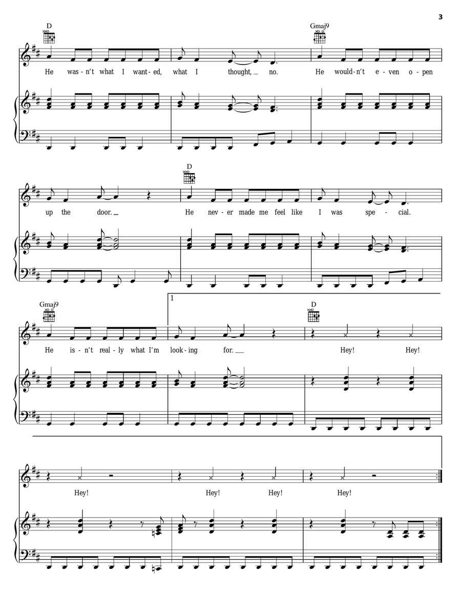 He Wasn't Piano, Vocal, Guitar scores gallery preview page 3