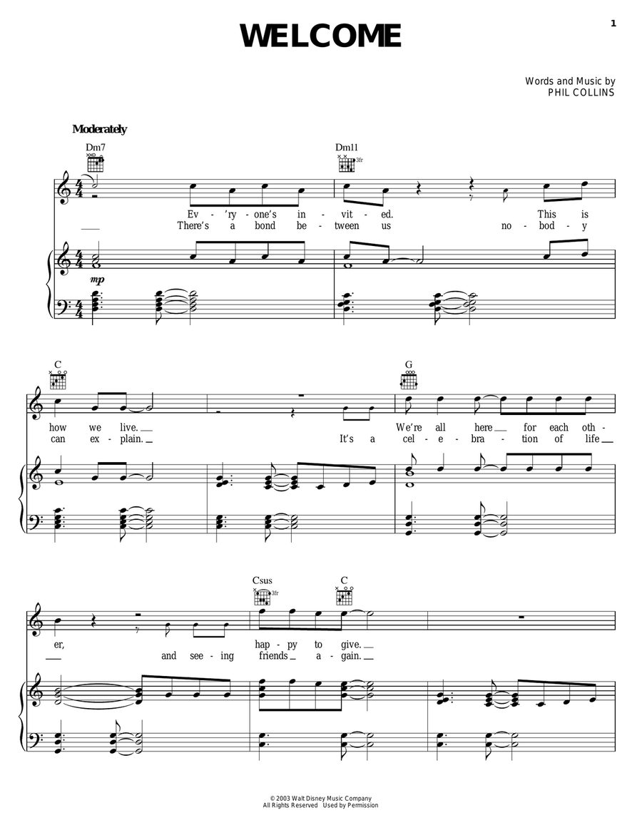Welcome Piano, Vocal, Guitar scores gallery preview page 1