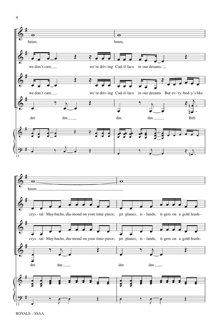 Royals (arr. Deke Sharon) SSA scores gallery preview page 3