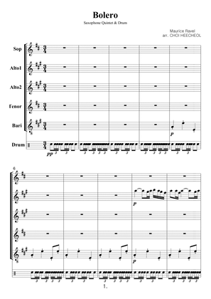 Bolero-Maurice Ravel-Saxophone Quintet & Drum-Score,6 parts SAATB & Drums