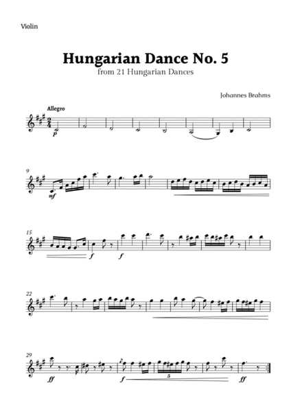Hungarian Dance No. 5 by Brahms for String Ensemble Quartet and Piano image number null