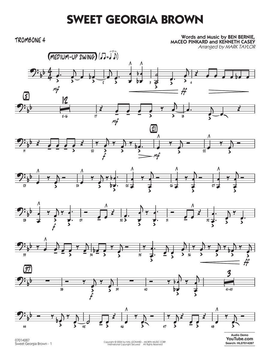 Sweet Georgia Brown (Key: B-flat) (arr. Mark Taylor) - Trombone 4