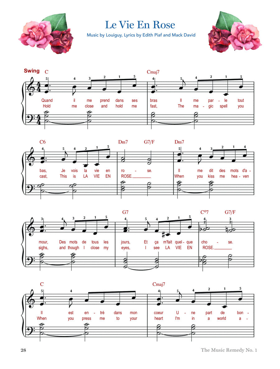 La Vie En Rose Piano, Vocal, Guitar scores gallery preview page 1