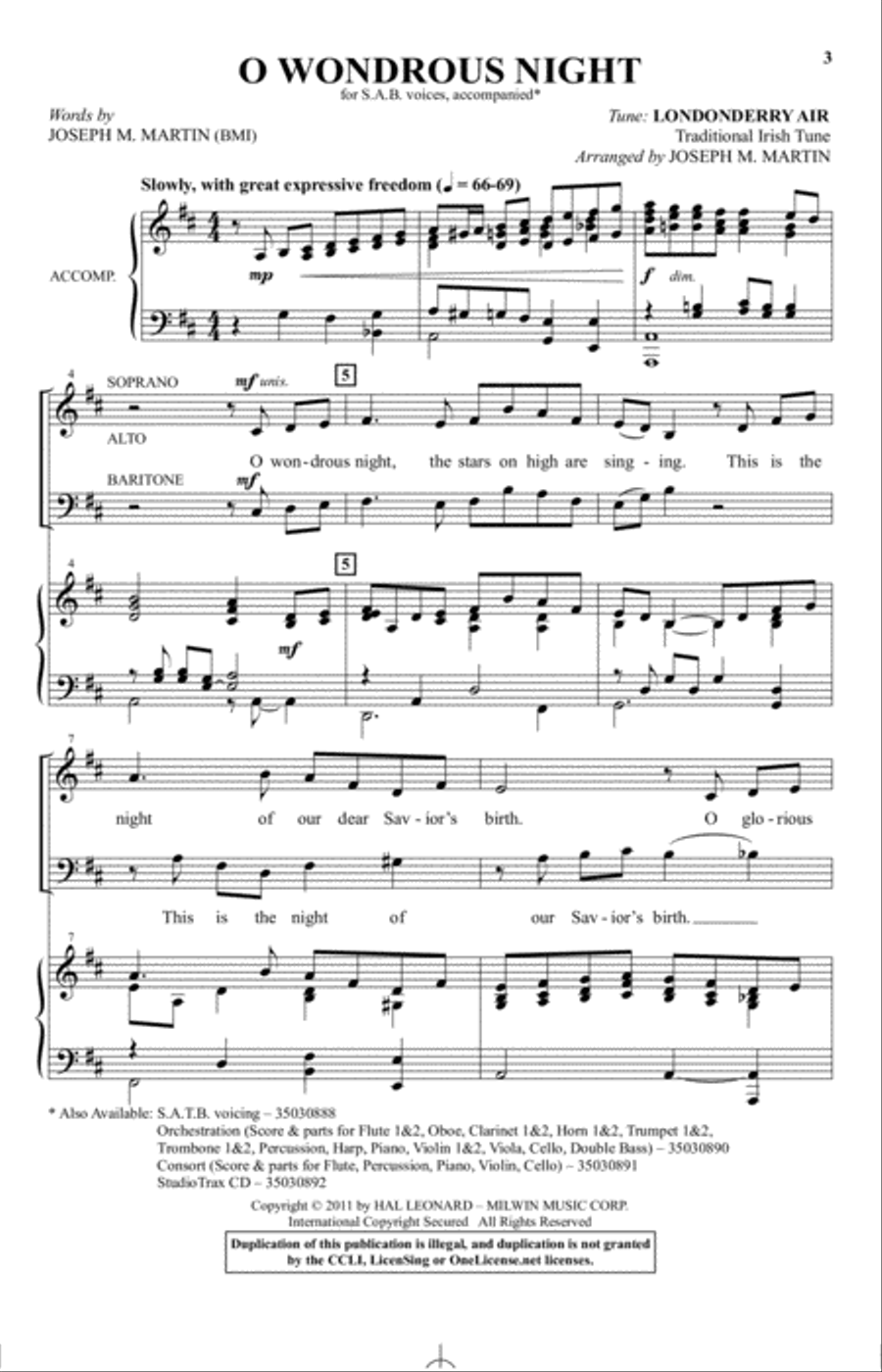O Wondrous Night O Wondrous Night 3-Part scores gallery preview page 1