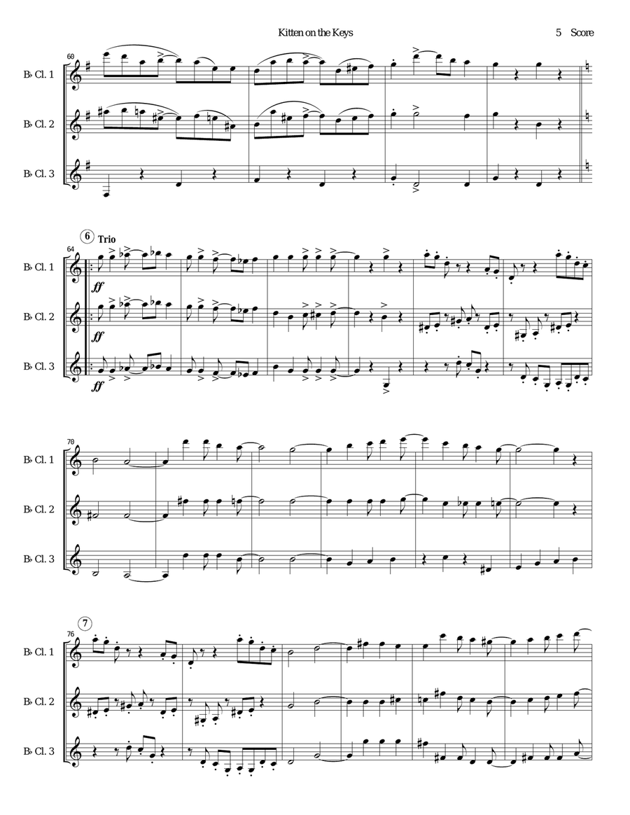 Kitten on the Keys for clarinet trio Clarinet Trio scores gallery preview page 5
